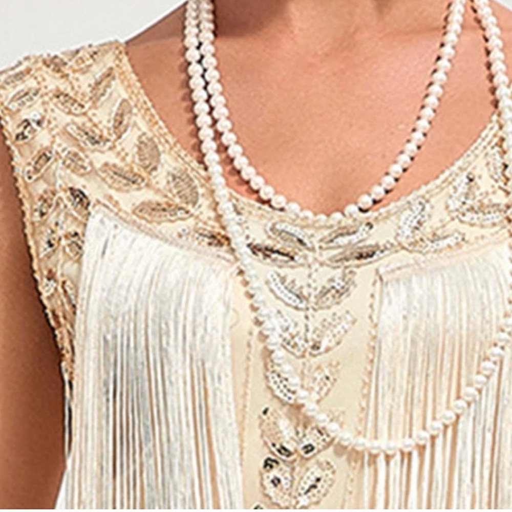 Sequin 1920 Flapper Gatsby Beaded Fringe Midi Dress Size M - Picture 4 of 14